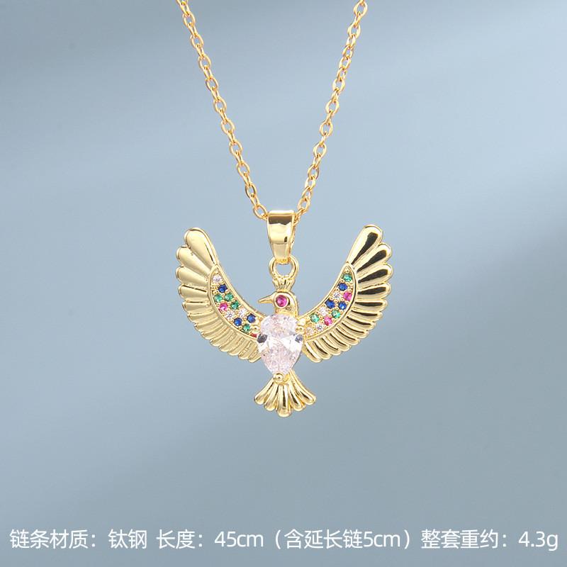Light Luxury Zircon Owl Kingfisher Pendant Necklace Stainless Steel New Design Bird Choker Jewelry Party Gifts For Women Girls