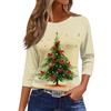 Women's O-Neck 3/4 Sleeve Christmas Print Top