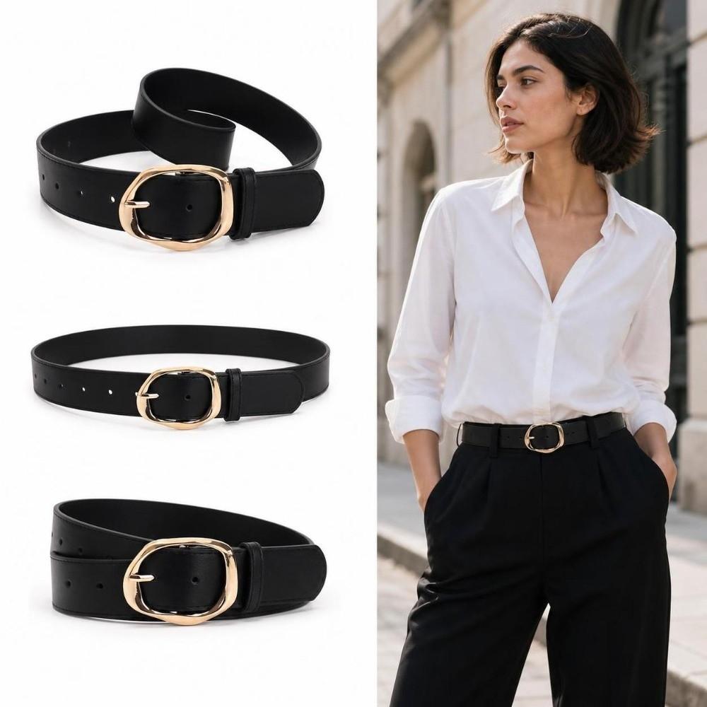 Faux Leather Waist Belt Oval Pin Buckle Waist Strap Classic Leather Waistband  For Women