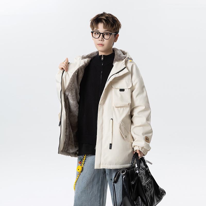 Мужская зимняя куртка с капюшоном - Велюровая, Свободного кроя, Теплая утепленная парка для подростков XXXXL