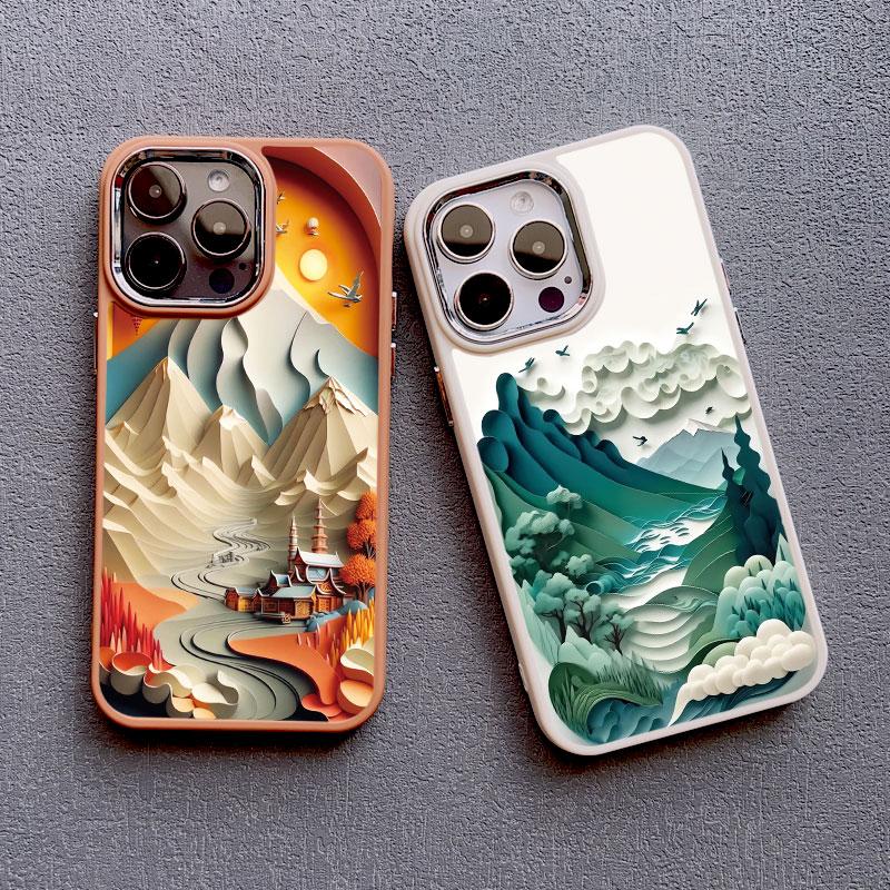 Printing Landscape phone case For iPhone 13 15 11 12 Pro Max 14 7 8 Plus SE2 XS X XR Creative Mountains Shockproof Soft Cover