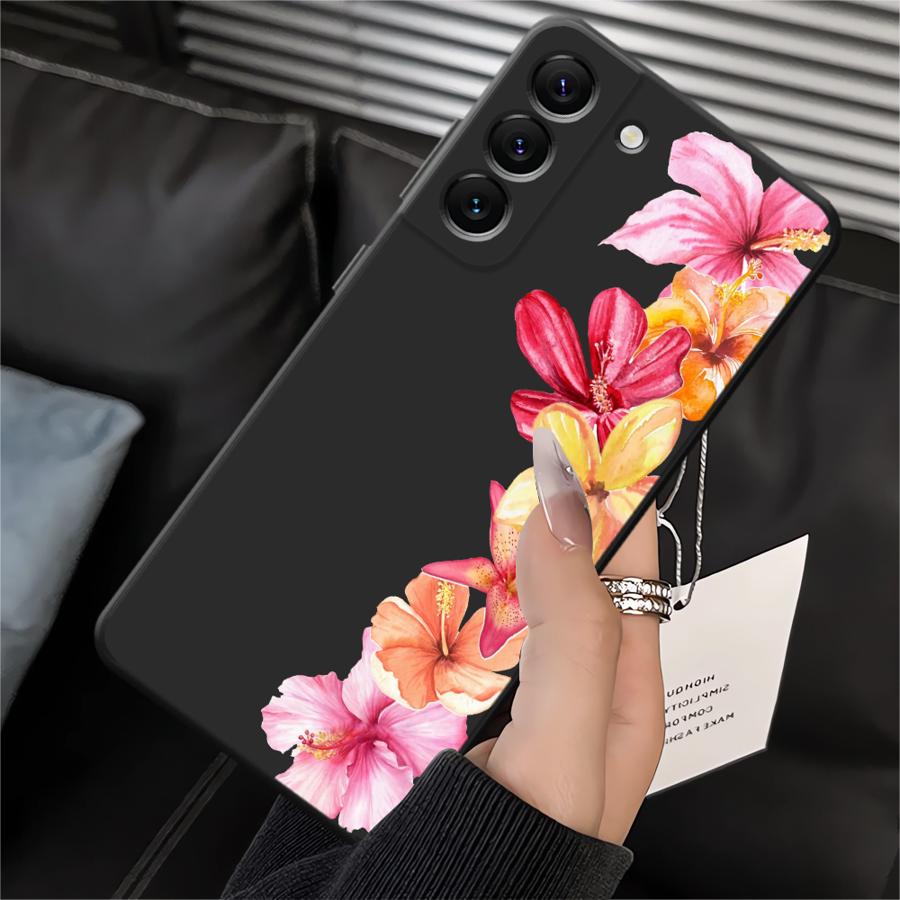 Case for Samsung Galaxy A70 A06 A04 A05 A50 A40 A16 A20 A13 A17 A10 A12 A30 A15 Black Soft Phone Cover Pink Lily Flower Pattern