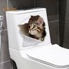 Katzen-Toilettenaufkleber mit kaputtem Loch, wasserdicht, entfernbar, selbstklebend, PVC, Wandkunst für Wohnzimmer und Badezimmer, 3D-Effekt, Simulation eines Kätzchens, Toilettensitzdeckel
