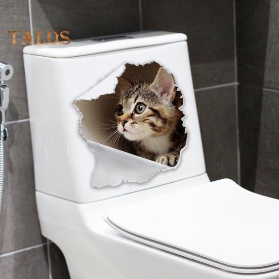 Katzen-Toilettenaufkleber mit kaputtem Loch, wasserdicht, entfernbar, selbstklebend, PVC, Wandkunst für Wohnzimmer und Badezimmer, 3D-Effekt, Simulation eines Kätzchens, Toilettensitzdeckel