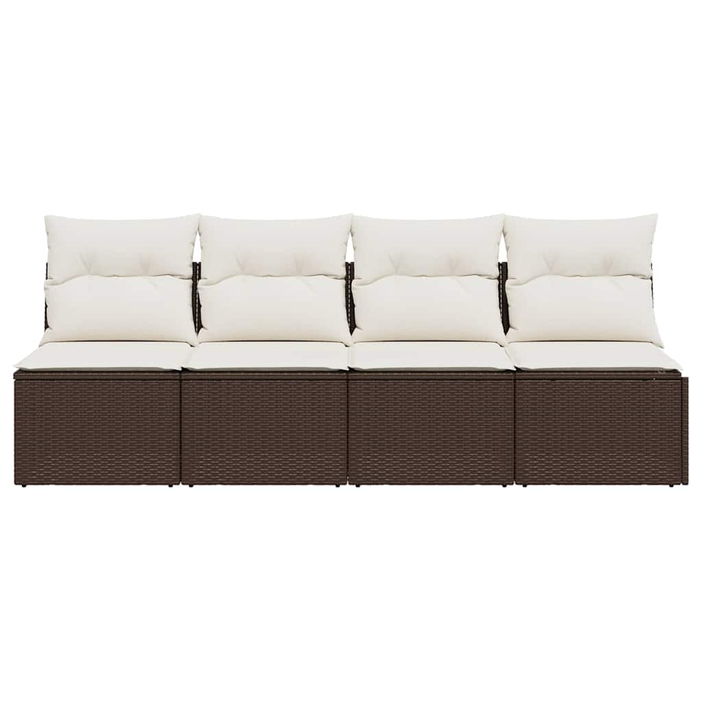 4 Seater Garden Sofa with Cushions Brown Poly Rattan