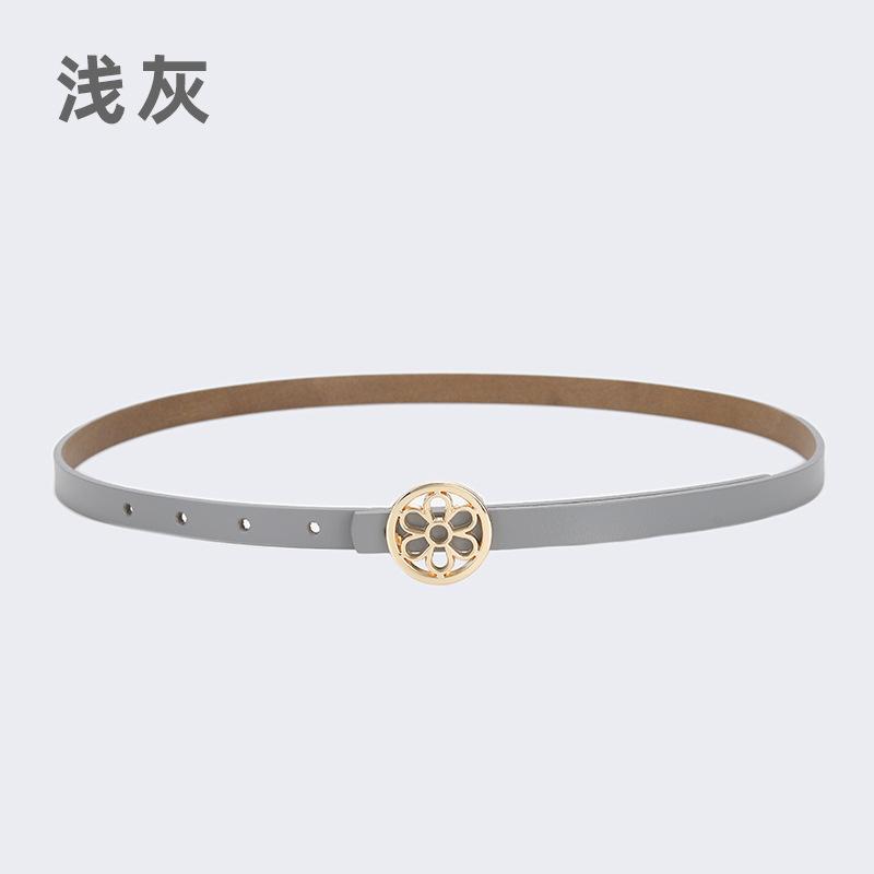 

Четыре сезона в наличии Женская мода универсальный декоративный кожаный тонкий ремень Ins стиль ремень для костюма круглая пряжка в виде цветка 105cm