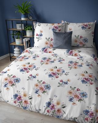 Flannel Bedding 220X200 White Navy Pink Turquoise Floral Compositions
