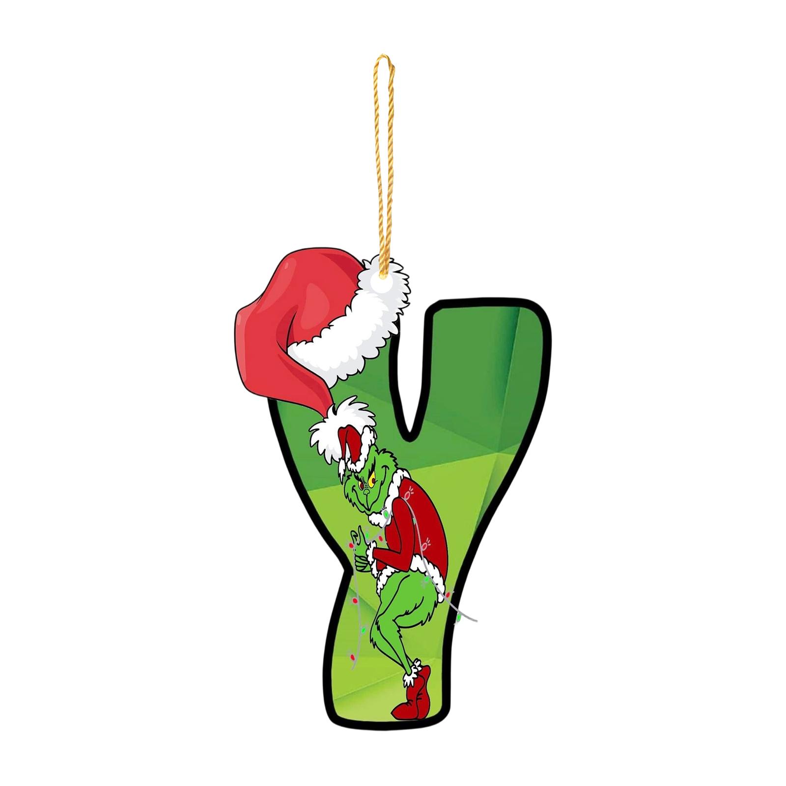 

Letter A Ornament Christmas Hanging Decoration with Santa Hat Print for Holiday Tree Home Party Decor