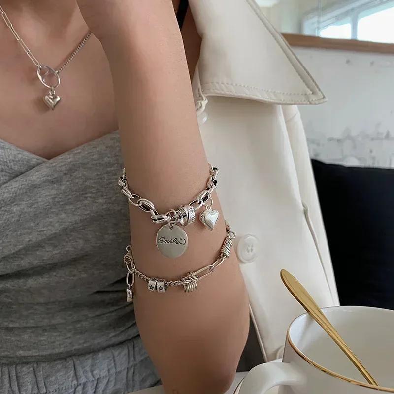 New Silver Love Adjustable Bracelet for Women Girl Elegant Vintage Geometric Lucky Punk Jewelry Bracelet Party Birthday Gifts