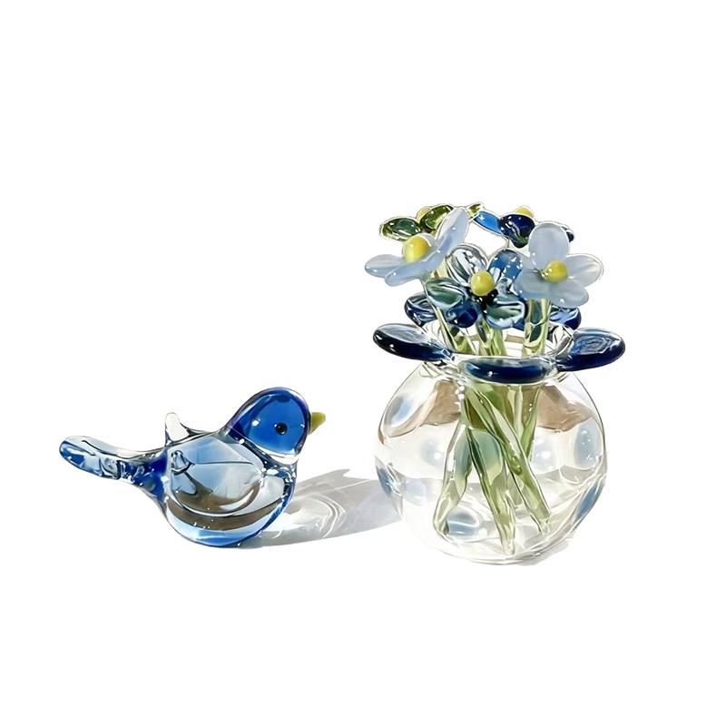 Handcrafted Floral Sculpture Hand-blown Glass Flower Bouquet Vase Mini Floral Decoration For Home Room Handmade Simulation