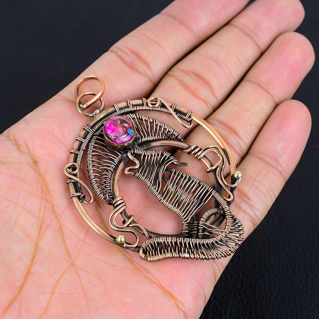 Pink Spiny Oyster 999 Copper Wire Wrapped Pendant Handmade Gemstone Jewelry Pendant, For Memorial Day