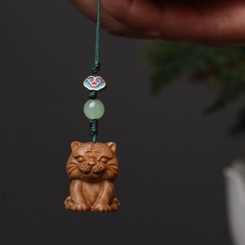 Zodiac Tiger Wooden Phone Charm & Key Chain: Cultural Night Market Souvenir