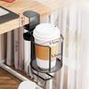 Desk Cup Holder Clamp for Office Desktop - Side Mounted Beverage Bracket with Hook for Headphones & School Bags, Space-Saving