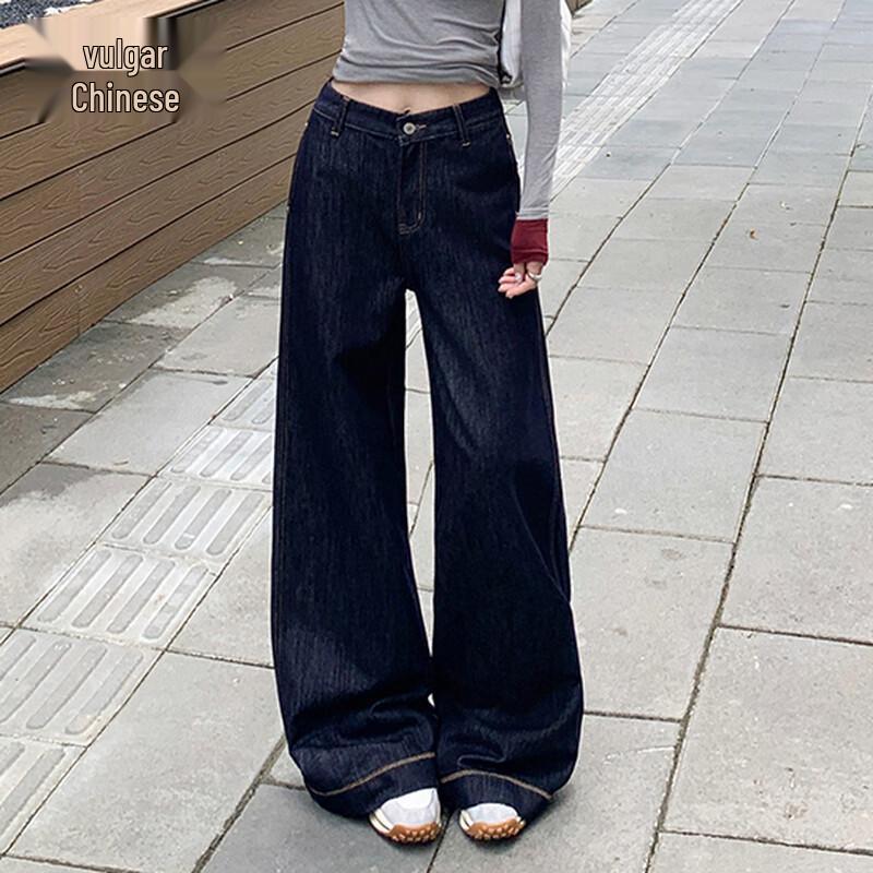 

Women s American Style Dark Blue Wide-Leg Jeans L