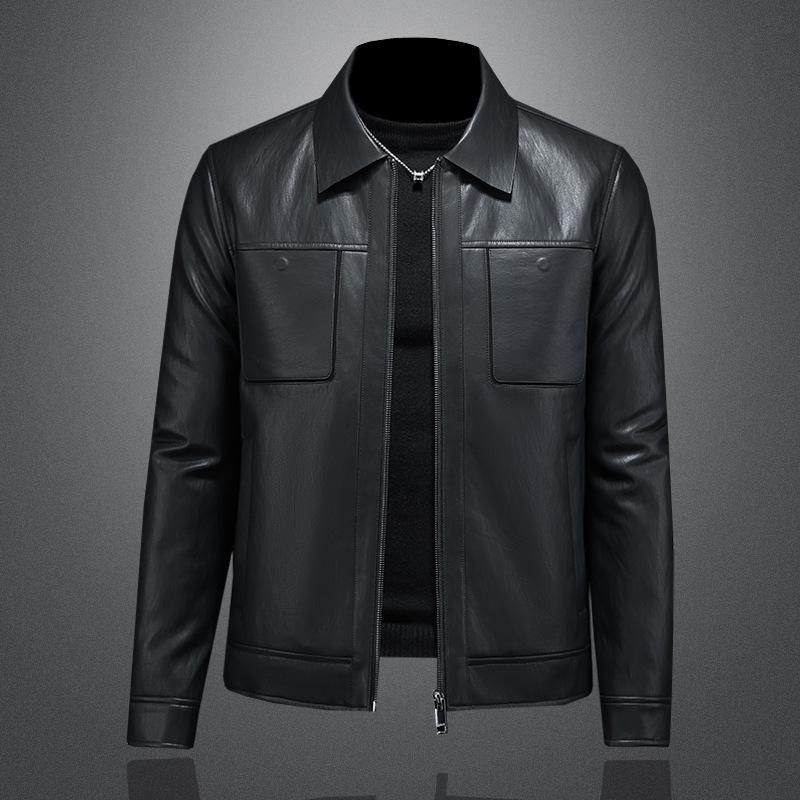 

Men s 2025 Winter Motorcycle Leather Down Jacket L чорний