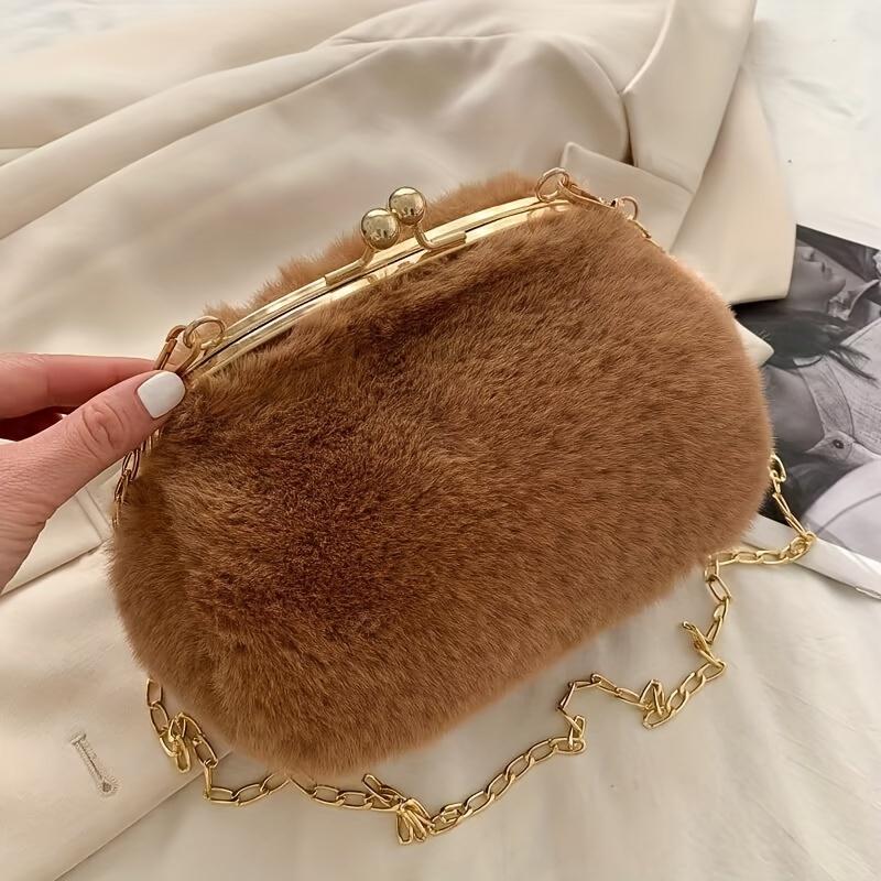 Geantă de mână pentru femei, cu cataramă, pentru umăr, toamnă și iarnă, curea de pluș, portofel cu o singură diagonală, crossbody, geantă versatilă