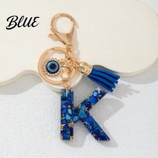 Keychain Charm Blue Series Pendant Initial Letter Key Chain with Eyes Pendant Tassel