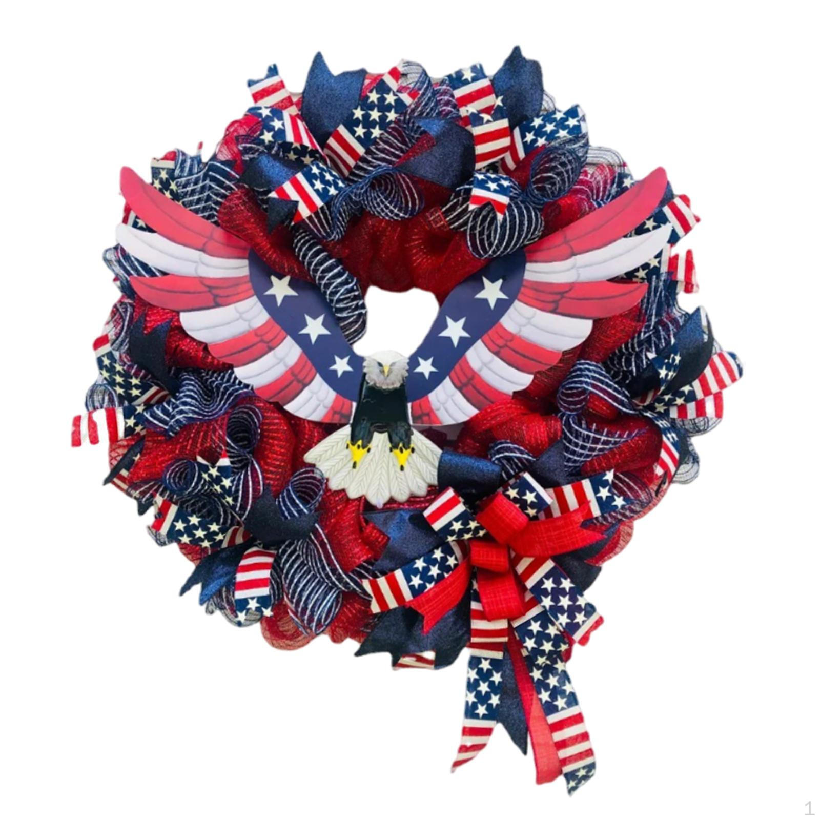

4TH of July Patriotic Eagle Mesh Wreath Front Door Hanging Decoration Sturdy 40cm