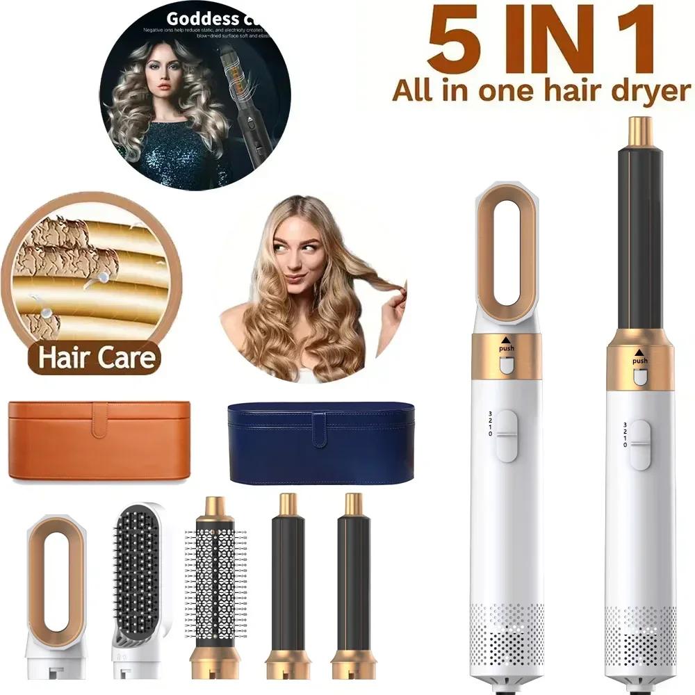 5 In 1 Hair Dryer Comb Set Professional Hot Air Styler For Hair Curling Straightening And Volumizing At Home