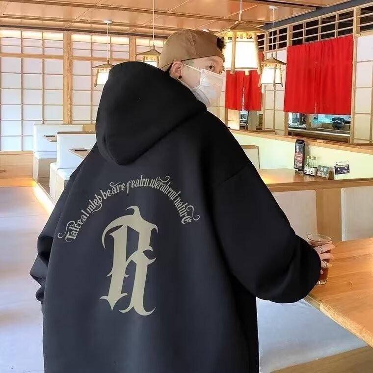 

Men Oversized Hoodie Loose American retro gothic letters R Print Couple Hoodies S