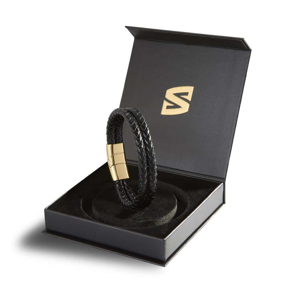 Bracelet 20cm Gold Leather Bangle Arm Jewelry Braided Wrap Chain [SERASAR] Men's