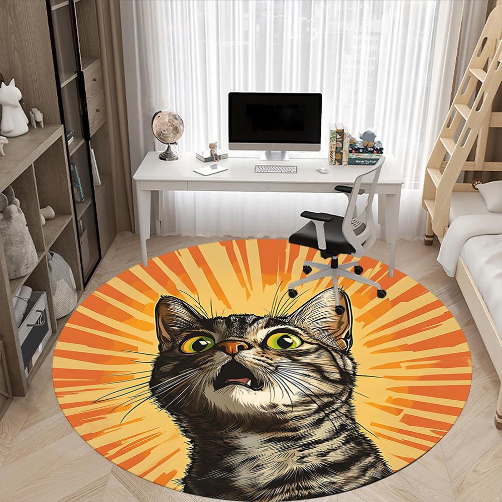 1pc Cat Sunburst Office Round Area Rug, Under Office Chairs Bedroom Living Room Home Decor, Room Deco, Available in Various Sizes