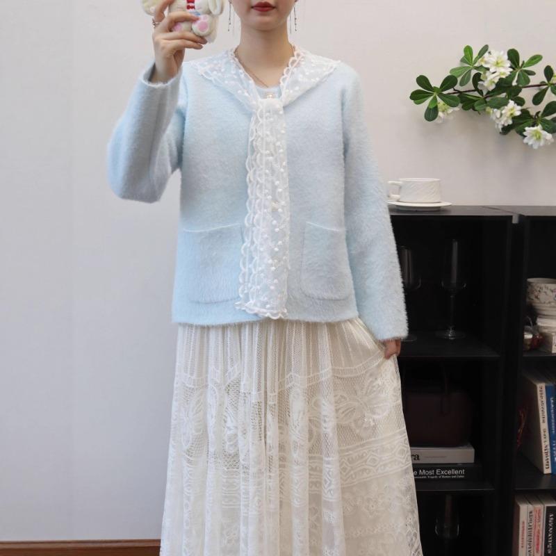 Autumn and winter new lace shawl imitation mink velvet knitted cardigan soft waxy temperament sweater jacket women