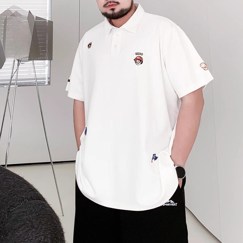 American Embroidery Trendy Wicking Soft Quality Breathable Men's Loose Polo Shirt--Wrinkle Resistant Casual Athletic Short Sleeve Neck Shirt