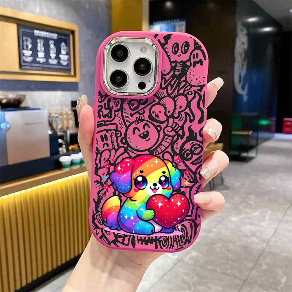 Phone Case: 2D Flat Design Suitable for iPhone 18 17 16 15 14 13 Pro Protective Case, Couple Style, Glittery Puppy, Christmas and Halloween Gift