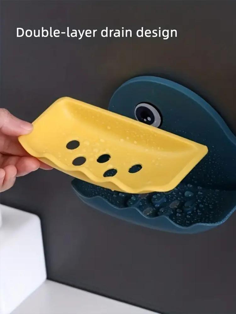 1pc Cute Whale Shaped Soap Box, Removable, Washable, Drainable Soap Rack, Bathroom Organizer, Wall Mount Decorative Soap Holder
