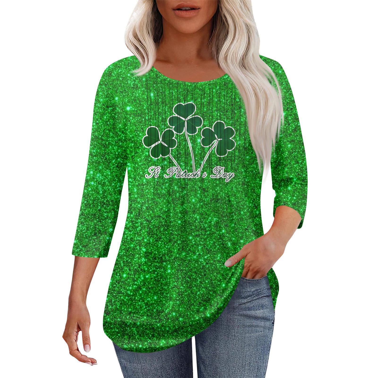 

Женская модная повседневная плиссированная футболка с круглым вырезом и рукавом семь четвертей S зелёный