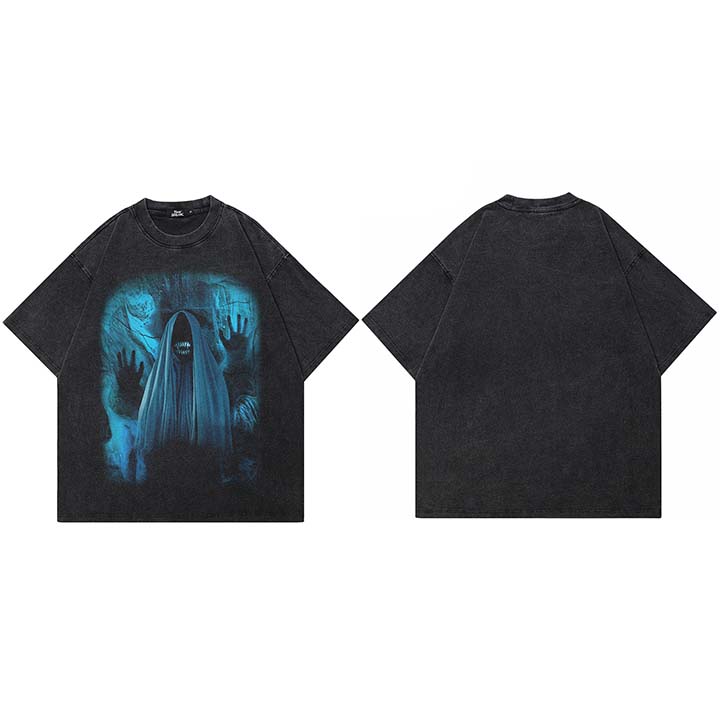 Hip Hop  Washed Black TShirt Streetwear Freak Devil Monster Graphic T Shirt Cotton Hipster Unisex Tshirt Men Tops Tees YK