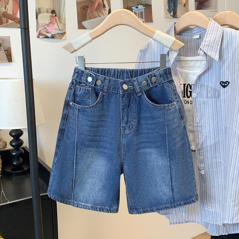 

DIMANAF 2025 Новые летние короткие джинсы брюки женские пуговицы свободные повседневные джинсовые шаровары большие синие брюки 4XL темно-синий