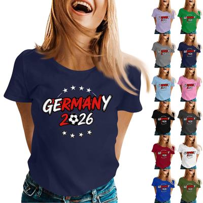 Womens Crew Neck Short Sleeve Pullover T Shirt with Letter Print Germany 2026 Graphic Casual Loose Fit Top for Supporters