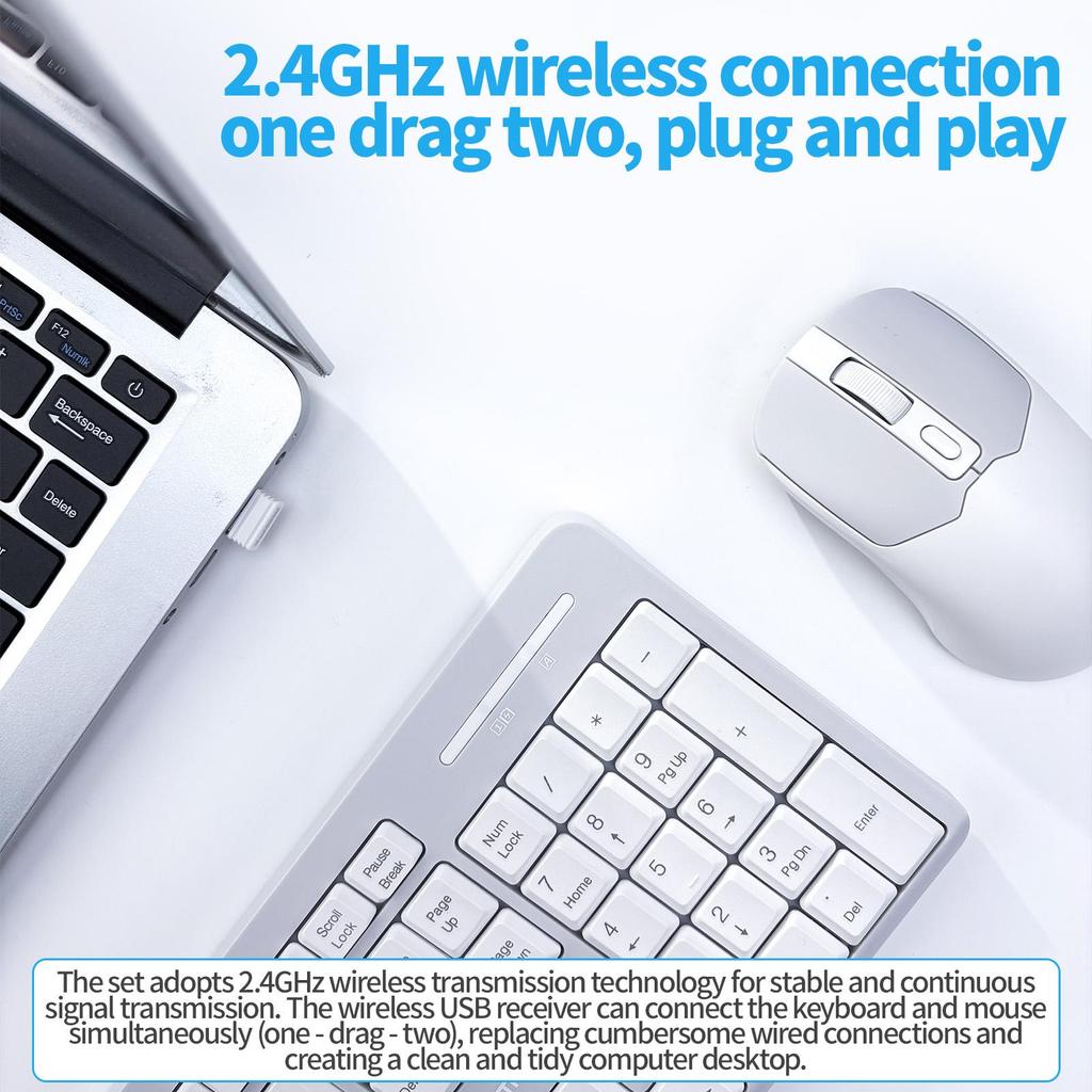 Wireless Silent Keyboard 104 Keys - Multi-System Compatible Office Keyboard for Laptops