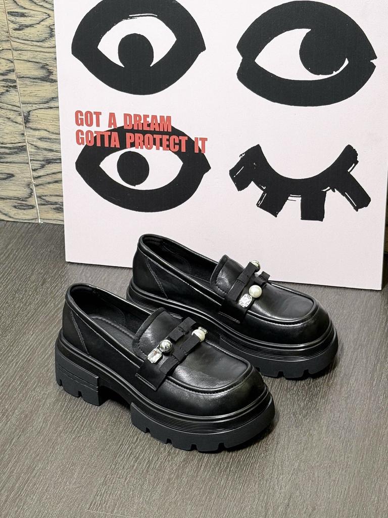 Black British style platform thick high-heeled small leather shoes women's 2025 new autumn retro versatile heightened loafers shoes