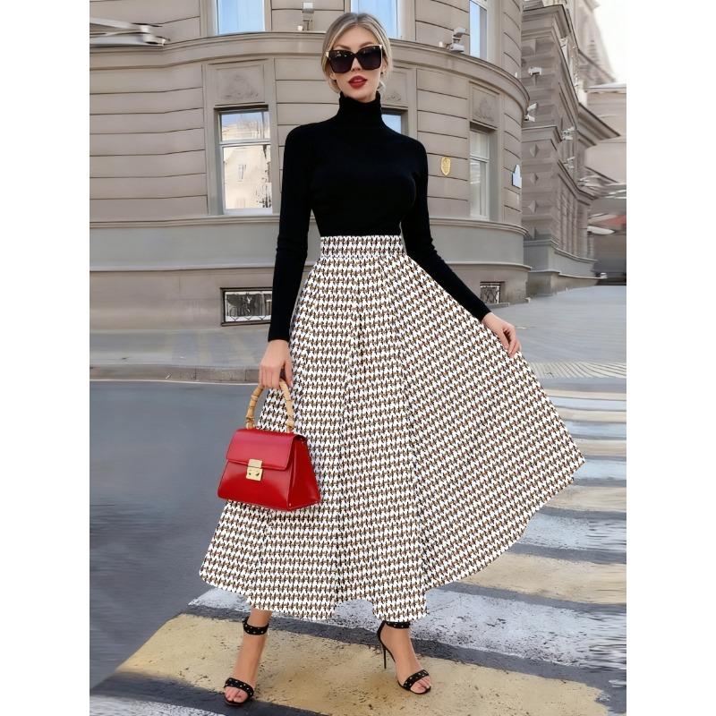 Printed Design Four Season Casual Style Houndstooth Pattern Printed Skirt Design Half Skirt