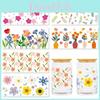 Floral Theme Glass Mug With Crystal Transfer Decals For Home Office And Gift Ideas
