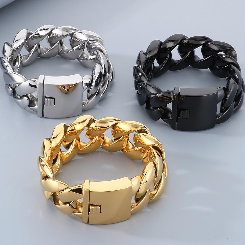 Massives Herrenarmband für Männer, polierter Edelstahl, 29 mm, Panzerkette mit kubanischer Gliederkette, Herrenarmbänder, Armband, Schmuckzubehör