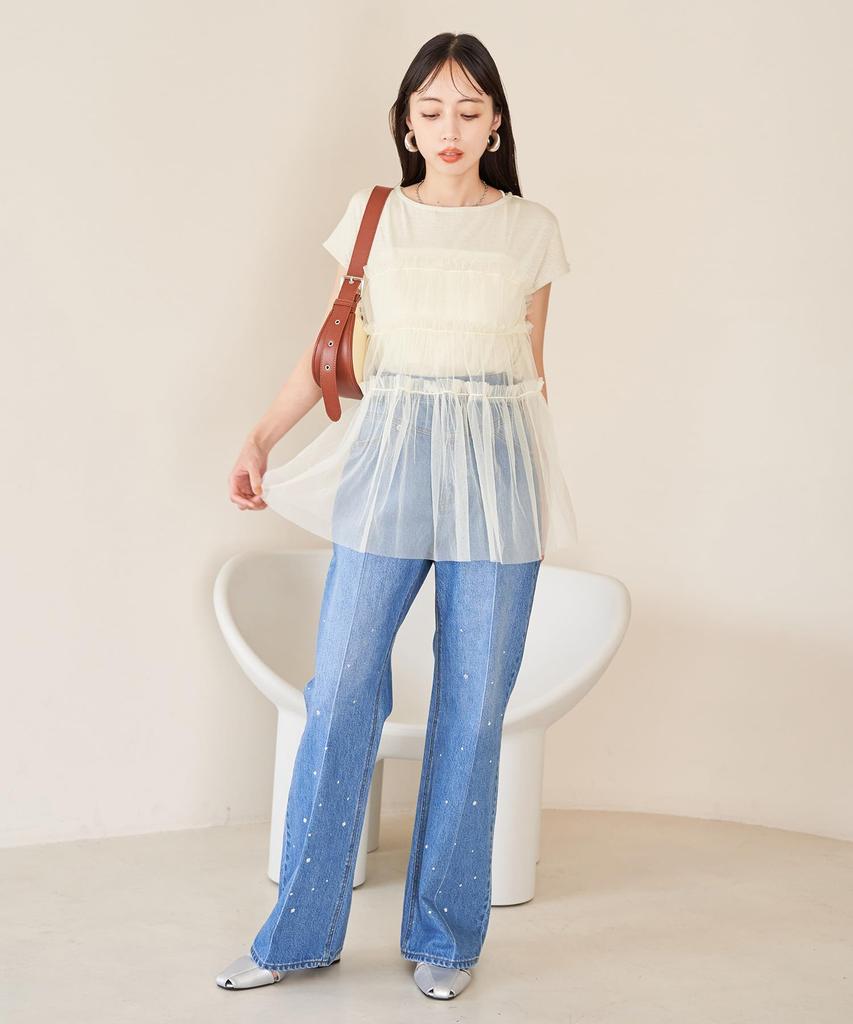 Bis Tulle Combi Lame Yellow Size F Women's Pullover, BVM14200, (80),