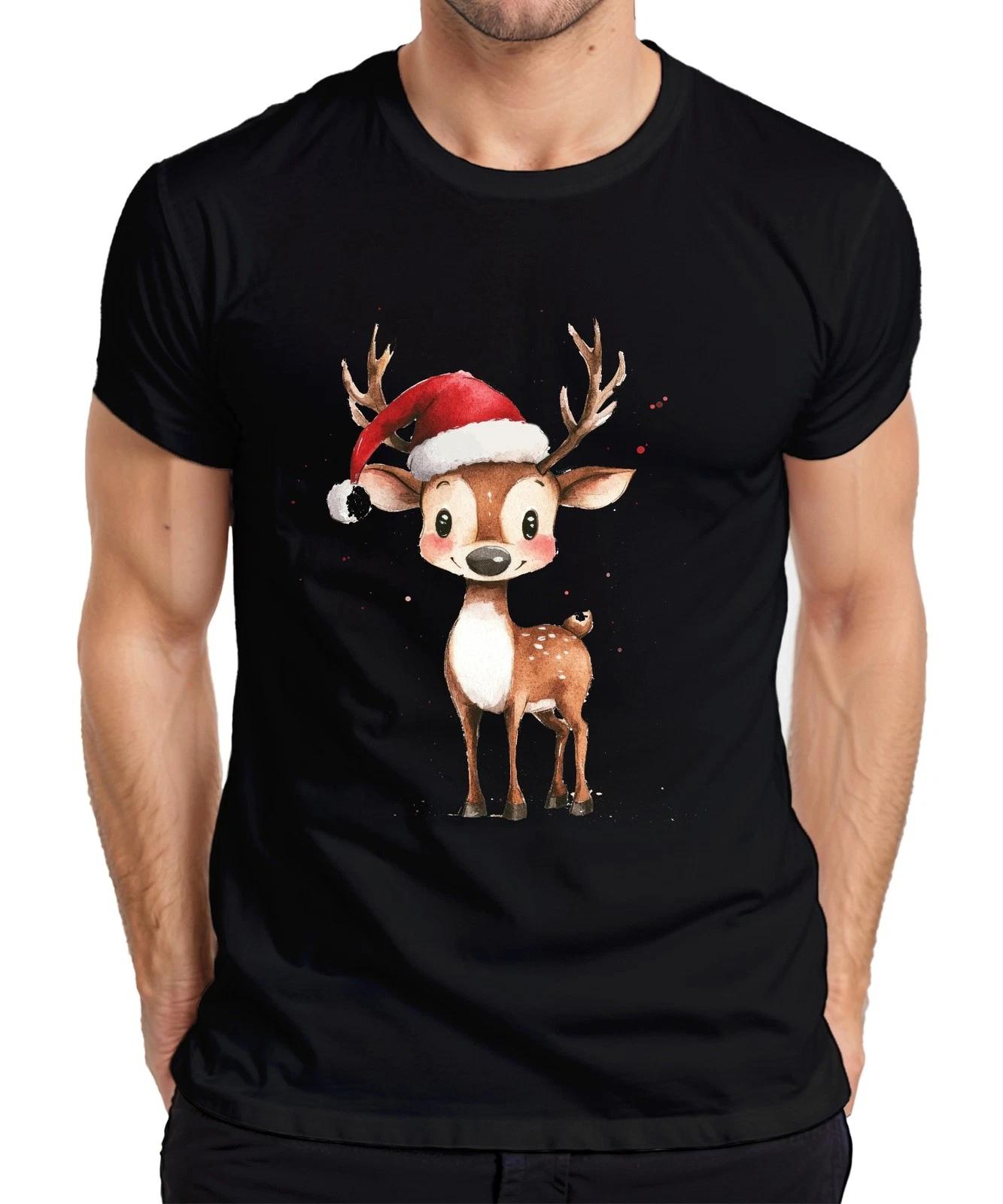 Christmas Reindeer Cute Xmas Gift Kids Santa Mens T-Shirt- S