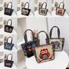 Cartoon Elephant Owl Canvas Handbag With Embroidery For Daily Casual Use