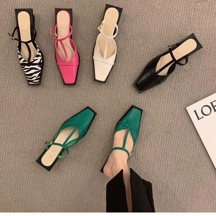 Low Wild Fashion 2025 One-pedal Women's Shoes Sandals Muller Bag Head Half Slippers Heel Wear New Summer Square Head