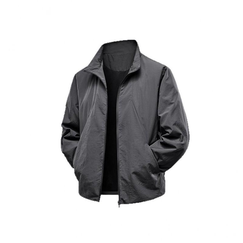 Mens Lightweight Windbreaker Jacket With Stand Collar Hooded Outdoor Running Cycling Casual Sport Coat