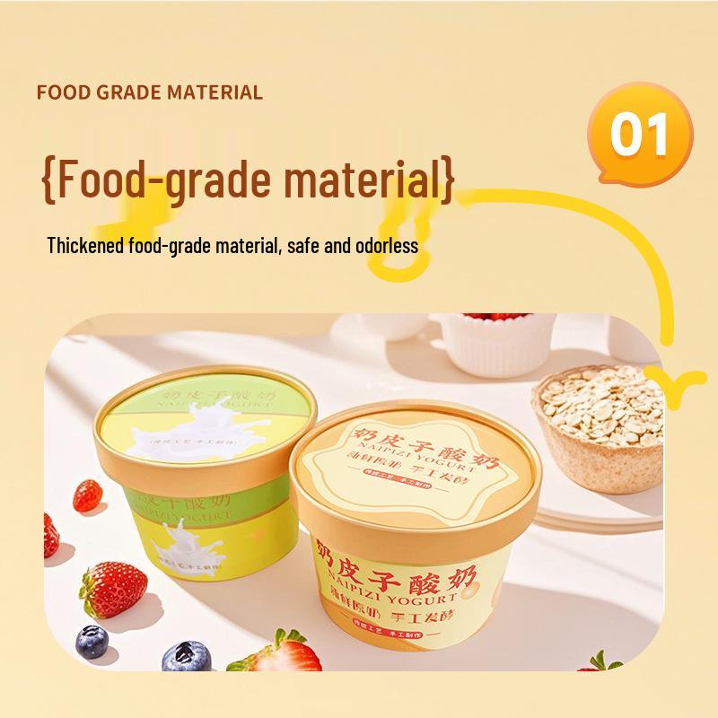 Disposable Yogurt Cup with Lid & Spoon - Thickened Food-Grade Paper for Fermentation