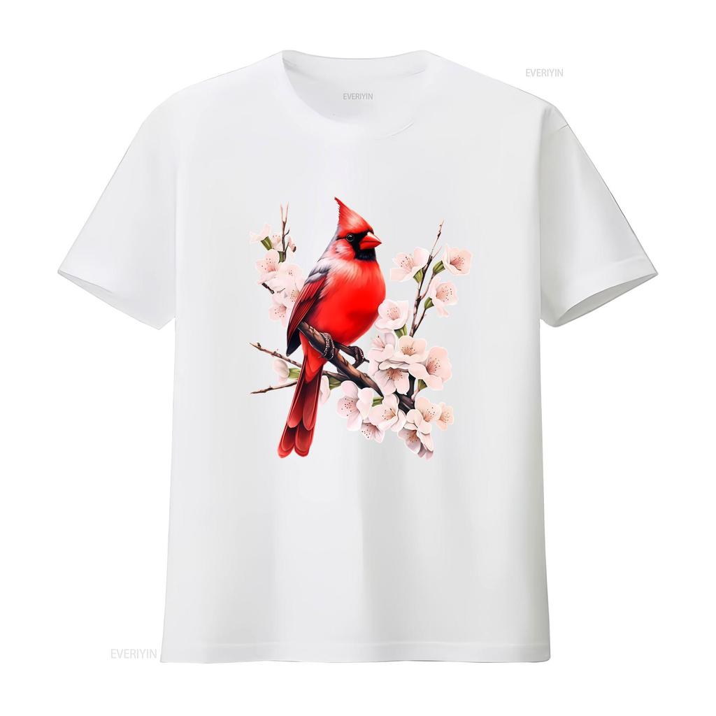 Northern Cardinal Wild Backyard Birds Flower Garden Birders T Shirt Vibrant Red Perched on Blossom Branch Design vintage