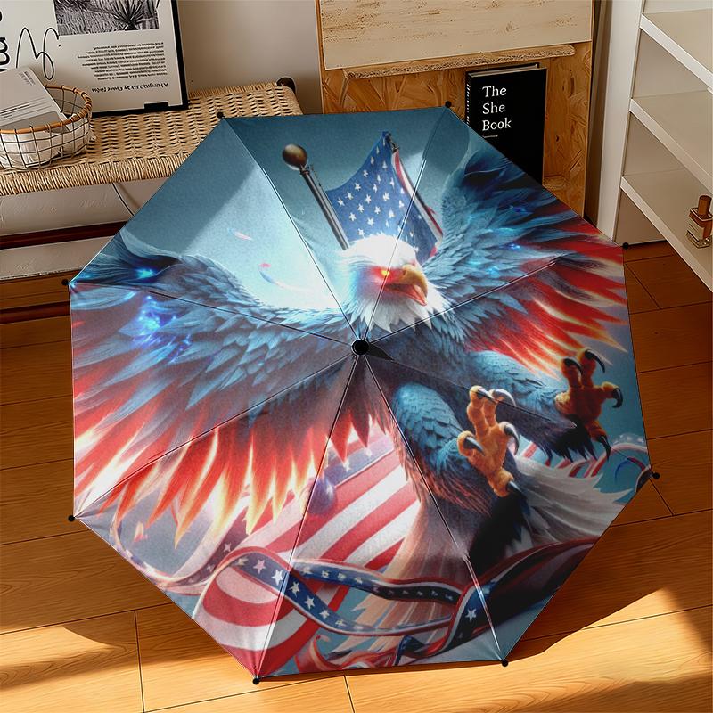 1pc American Bald Eagle Poster Umbrella Portable Folding Umbrella Iron Frame Hole Bone Structure Outdoor Home Umbrella