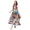 Retro ethnic style suspender dress women's summer seaside vacation graffiti print sleeveless vest lazy style long dress