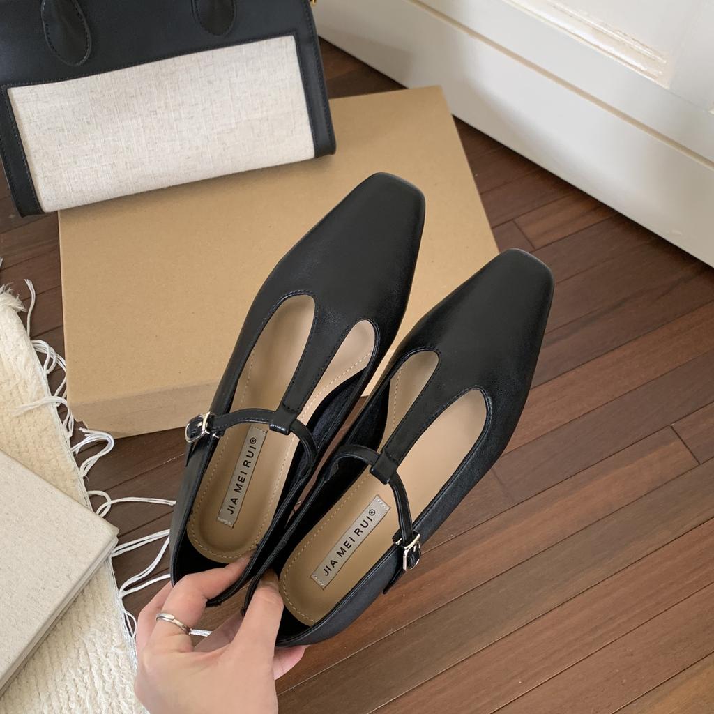 Fashion Bailamos Brand Vintage Square Toe Women Flats Outside Buckle Loafers Zapatos Mujer Elegant Dress Shoes Fashion Slip On Casual Sh