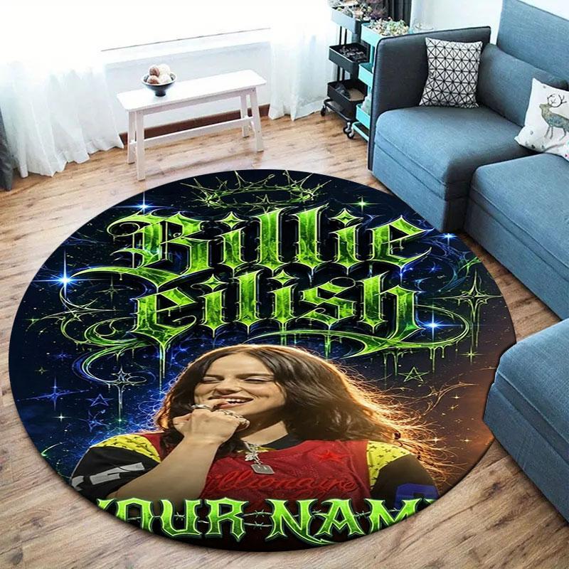 Billie Eilish Custom Name Round Area Rug,Carpet Rug for Living Room Bedroom Sofa Playroom Decor,Non-slip Floor Mat